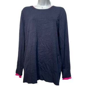 DKNY navy blue pink trim pullover sweater Womens Size L